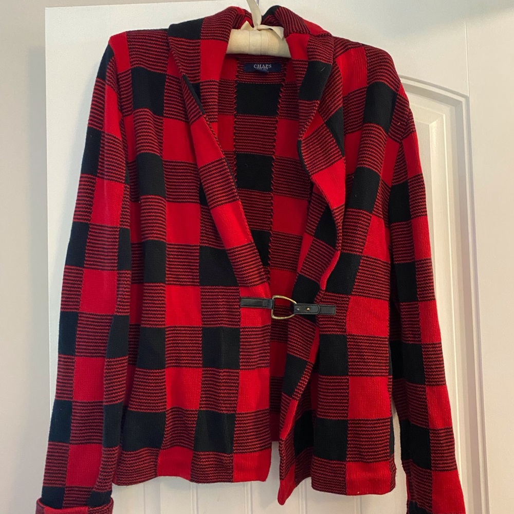 Chaps Red and Black Sweater w/Buffalo Plaid